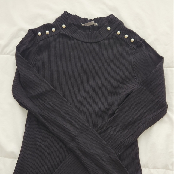Zara Rib Sweater/ Top with Pearls Size L - Picture 6 of 9